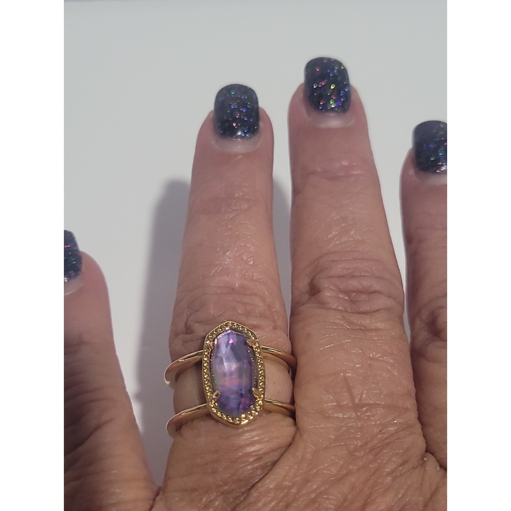 Kendra Scott Elyse Double Band Ring Gold Tone Purple Iridescent Statement